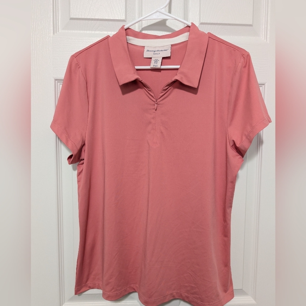 Tommy Bahama Women's XL, Short Sleeve Golf Polo, Salmon/Pink, Quarter Zip‎